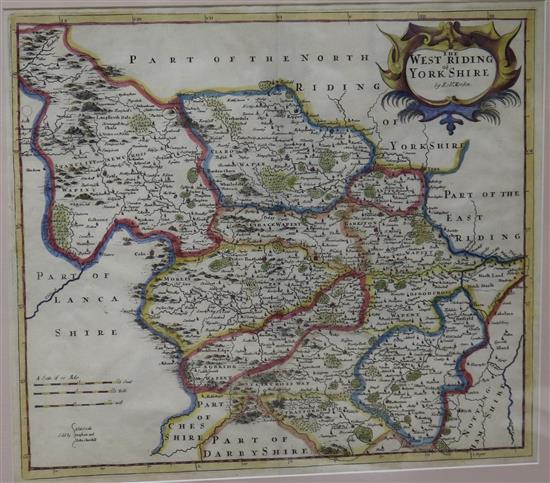 Robert Morden. A coloured engraved map of The West Riding of Yorkshire, 37 x 42cm